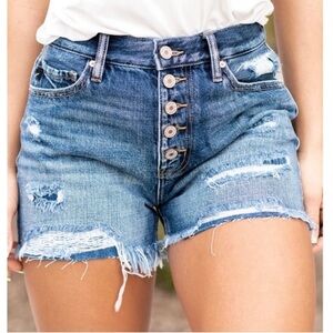 KanCan Ivy Button Fly High Rise Mom Shorts Cotton Distressed Jean Shorts Size S